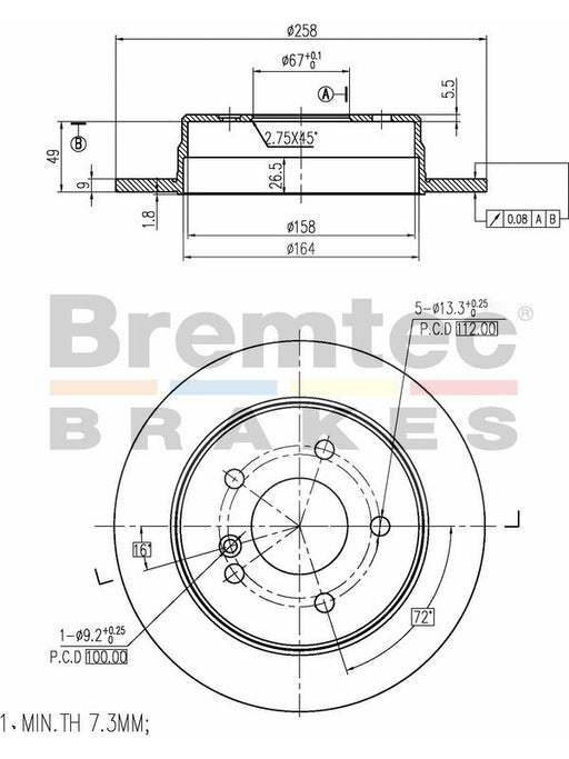 Bremtec Euro-Line Disc Brake Rotor (Pair) 258mm BDR7690EL Discs Bremtec - Micks Gone Bush