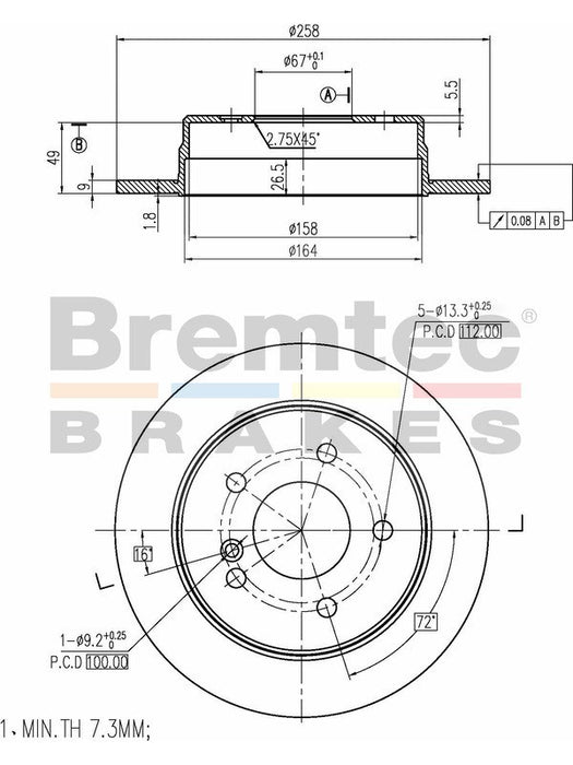 Bremtec Euro-Line Disc Brake Rotor (Pair) 258mm BDR7690EL Discs Bremtec - Micks Gone Bush