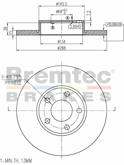 Bremtec Euro-Line Disc Brake Rotor (Single) 288.00mm BDR7700EL Discs Bremtec - Micks Gone Bush