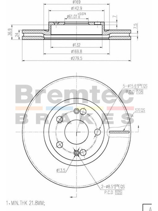 Bremtec Euro-Line Disc Brake Rotor (Pair) 279.5mm BDR7780EL Discs Bremtec - Micks Gone Bush