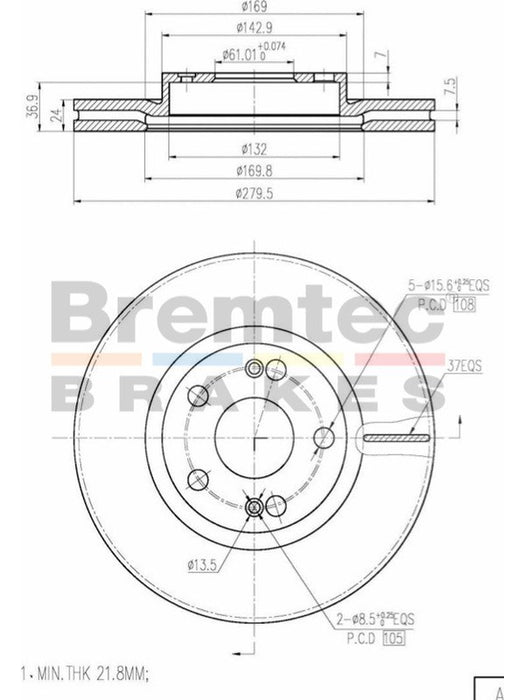 Bremtec Euro-Line Disc Brake Rotor (Pair) 279.5mm BDR7780EL Discs Bremtec - Micks Gone Bush