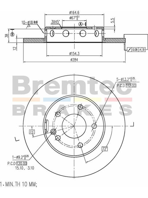 Bremtec Euro-Line Disc Brake Rotor (Pair) 284.00mm BDR8060EL Discs Bremtec - Micks Gone Bush