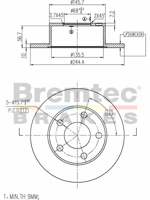 Bremtec Euro-Line Disc Brake Rotor (Pair) 244.4mm BDR8280EL Discs Bremtec - Micks Gone Bush