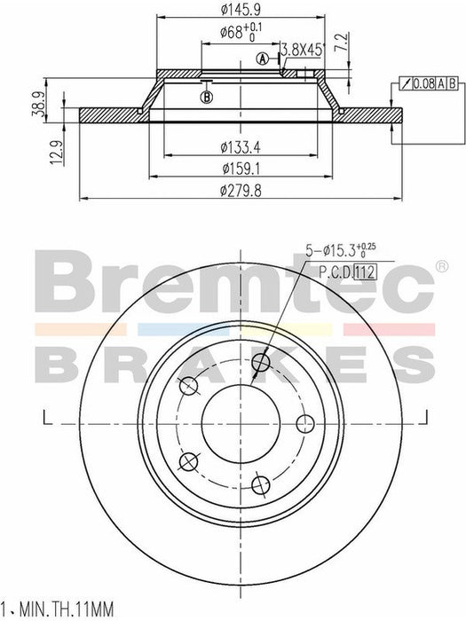 Bremtec Euro-Line Disc Brake Rotor (Single) 279.80mm BDR8290EL Discs Bremtec - Micks Gone Bush