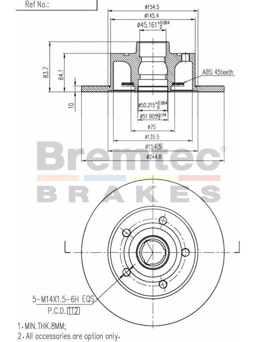 Bremtec Euro-Line Disc Brake Rotor (Single) 244.80mm BDR8300EL Discs Bremtec - Micks Gone Bush