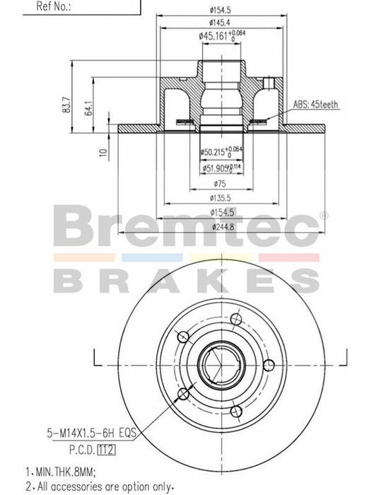 Bremtec Euro-Line Disc Brake Rotor (Single) 244.80mm BDR8300EL Discs Bremtec - Micks Gone Bush