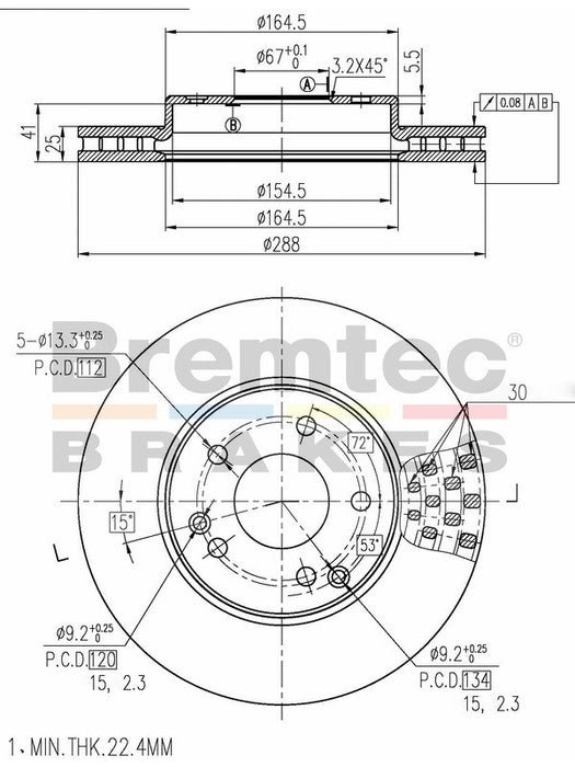 Bremtec Euro-Line High Grade Disc Brake Rotor (Pair) 288mm BDR8520ELH Discs Bremtec - Micks Gone Bush