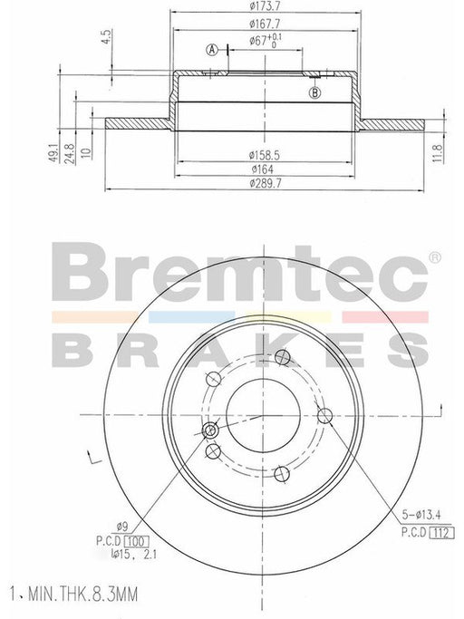 Bremtec Euro-Line Disc Brake Rotor (Pair) 289.7mm BDR8540EL Discs Bremtec - Micks Gone Bush