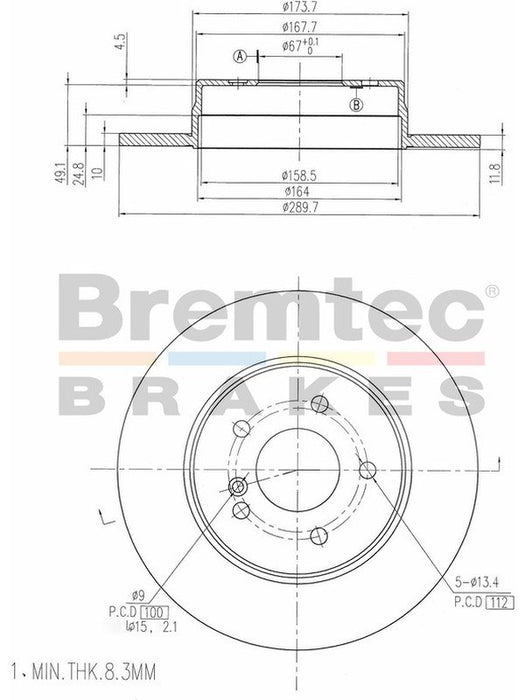 Bremtec Euro-Line Disc Brake Rotor (Pair) 289.7mm BDR8540EL Discs Bremtec - Micks Gone Bush