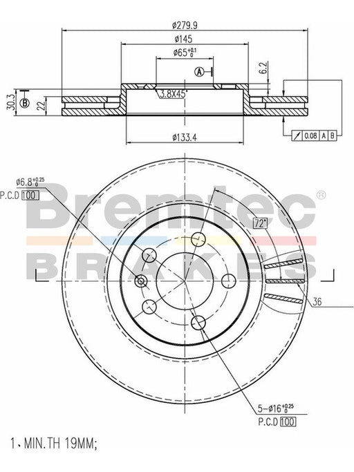Bremtec Euro-Line Disc Brake Rotor (Pair) 279.9mm BDR9780EL Discs Bremtec - Micks Gone Bush