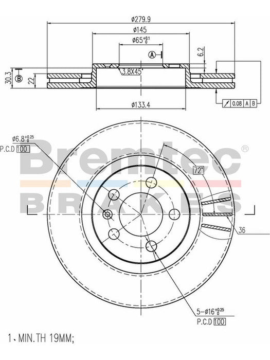 Bremtec Euro-Line Disc Brake Rotor (Pair) 279.9mm BDR9780EL Discs Bremtec - Micks Gone Bush