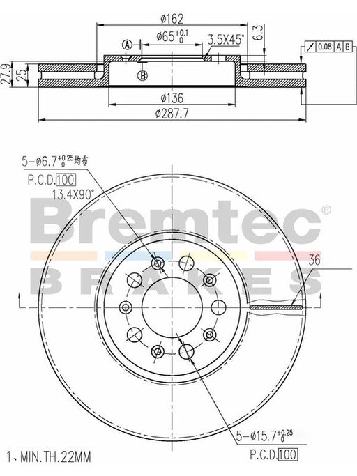 Bremtec Euro-Line Disc Brake Rotor (Pair) 286.8mm BDR9790EL Discs Bremtec - Micks Gone Bush