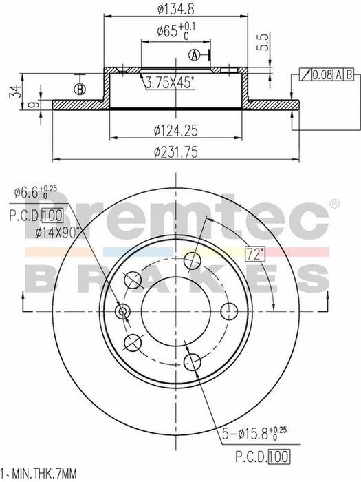 Bremtec Euro-Line Disc Brake Rotor (Pair) 231.7mm BDR9800EL Bremtec - Micks Gone Bush