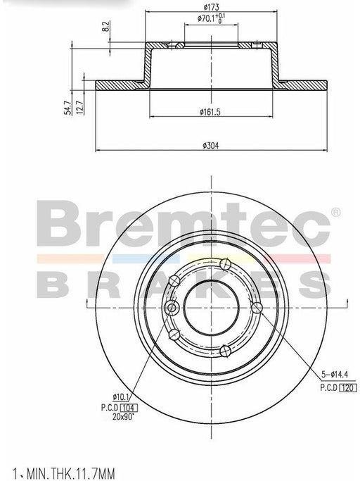 Bremtec Euro-Line Disc Brake Rotor (Pair) 304mm BDR9850EL Discs Bremtec - Micks Gone Bush