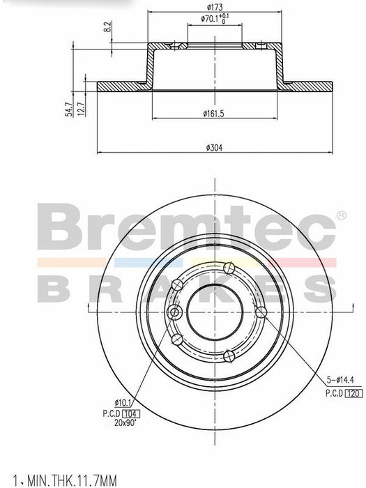 Bremtec Euro-Line Disc Brake Rotor (Pair) 304mm BDR9850EL Discs Bremtec - Micks Gone Bush