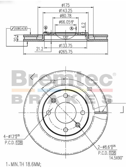 Bremtec Euro-Line Disc Brake Rotor (Pair) 265.8mm BDR9900EL Discs Bremtec - Micks Gone Bush