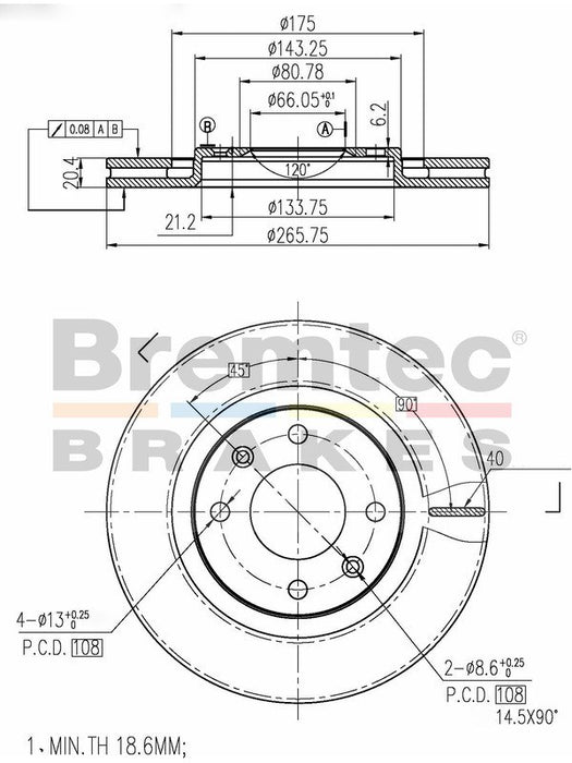 Bremtec Euro-Line Disc Brake Rotor (Pair) 265.8mm BDR9900EL Discs Bremtec - Micks Gone Bush