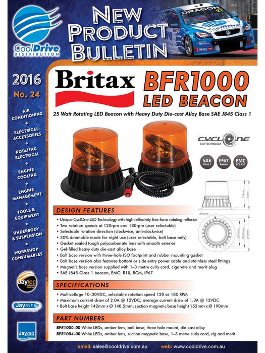 Britax LED Rotating Beacon Amber 10-30V Mag Base 120 Or 180 Fpm BFR1004-00 Britax - Micks Gone Bush