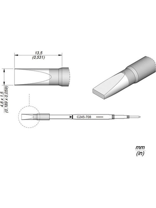 JBC 4.8x1.5mm Especial Chisel Tip Cartridge Tip C245708 JBC - Micks Gone Bush