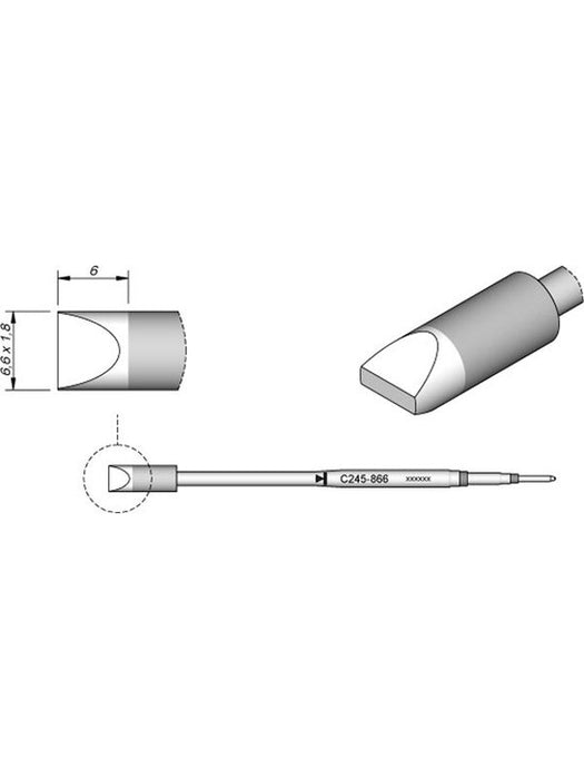 JBC 6.6mm Chisel Standard Cartridge Tip 20mm Longer C245866 JBC - Micks Gone Bush