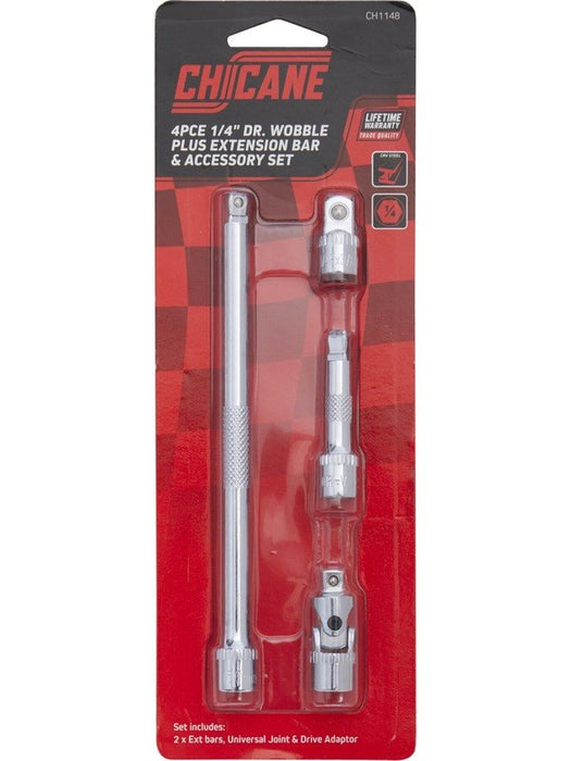 Chicane Tools 4Pc 1/4in Drive Wobble Plus Extension Bar Accessory Set CH1148 Chicane Tools - Micks Gone Bush