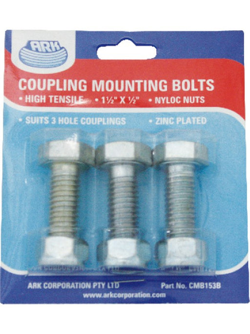 ARK Coupling Mounting Bolts 4" X 1/2" High Tensile Nyloc Nuts Blister Pack of 3 CMB153B ARK - Micks Gone Bush
