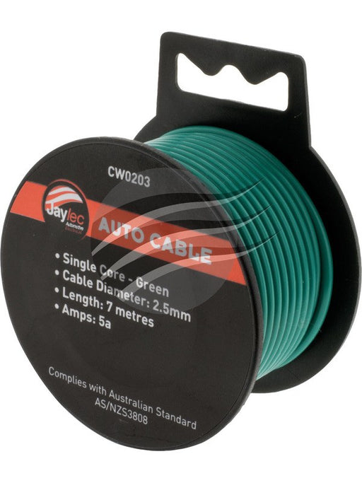 Jaylec Single Core Cable Green 2.5mm x 7m (8/0.32) 5 Amps Hang Type CW0203 Coax. Cables & Connectors Jaylec - Micks Gone Bush