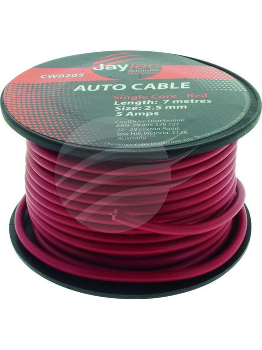 Jaylec 2.5mm Single Core Cable Red 7M 5Amps [ref Narva 5812-7RD] CW0205 Coax. Cables & Connectors Jaylec - Micks Gone Bush
