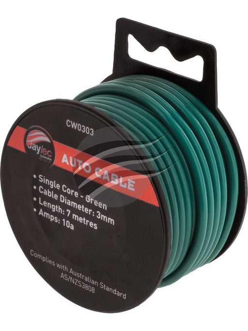 Jaylec Single Core Cable Green 3mm x 7m (14/0.32) 10 Amps Hang Type CW0303 Coax. Cables & Connectors Jaylec - Micks Gone Bush