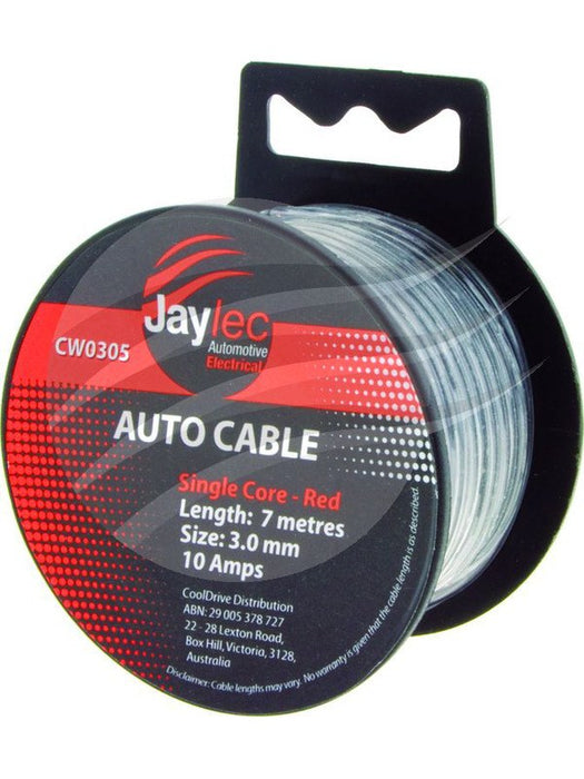 Jaylec 3mm Single Core Cable Red 7M 10Amps [ref Narva 5813-7RD] CW0305 Coax. Cables & Connectors Jaylec - Micks Gone Bush