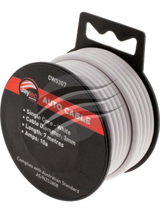 Jaylec Single Core Cable White 3mm x 7m (14/0.32) 10 Amps Hang Type CW0307 Coax. Cables & Connectors Jaylec - Micks Gone Bush