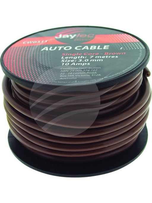 Jaylec 3mm Single Core Cable Brown 7M 10Amps [ref Narva 5813-7BN] CW0311 Coax. Cables & Connectors Jaylec - Micks Gone Bush