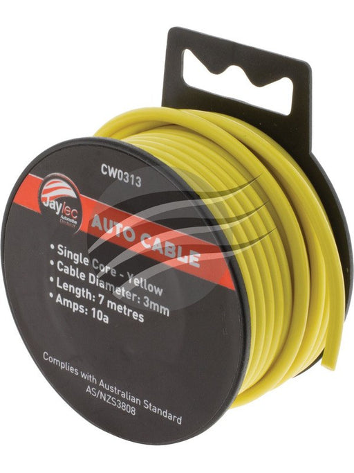 Jaylec Single Core Cable Yellow 3mm x 7m (14/0.32) 10A Hang Type CW0313 Coax. Cables & Connectors Jaylec - Micks Gone Bush