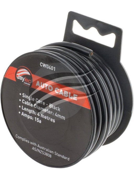 Jaylec Single Core Cable Black 4mm x 4m (23/0.32) 15 Amps Hang Type CW0401 Coax. Cables & Connectors Jaylec - Micks Gone Bush