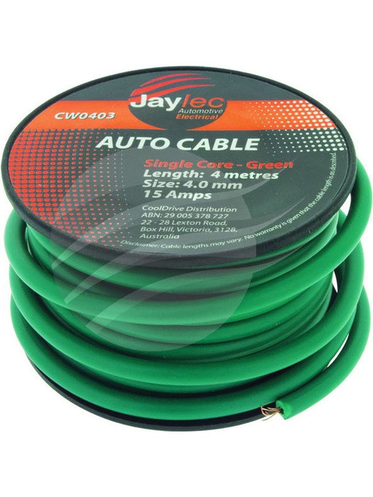 Jaylec 4mm Single Core Cable Green 4M 15Amps [ref Narva 5814-4GN] CW0403 Coax. Cables & Connectors Jaylec - Micks Gone Bush