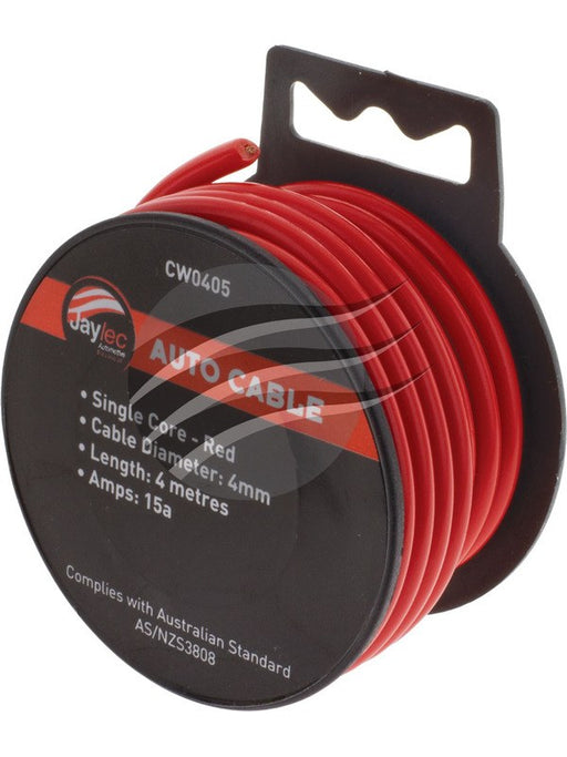 Jaylec Single Core Cable Red 4mm x 4m (23/0.32) 15A Hang Type Roll CW0405 Coax. Cables & Connectors Jaylec - Micks Gone Bush