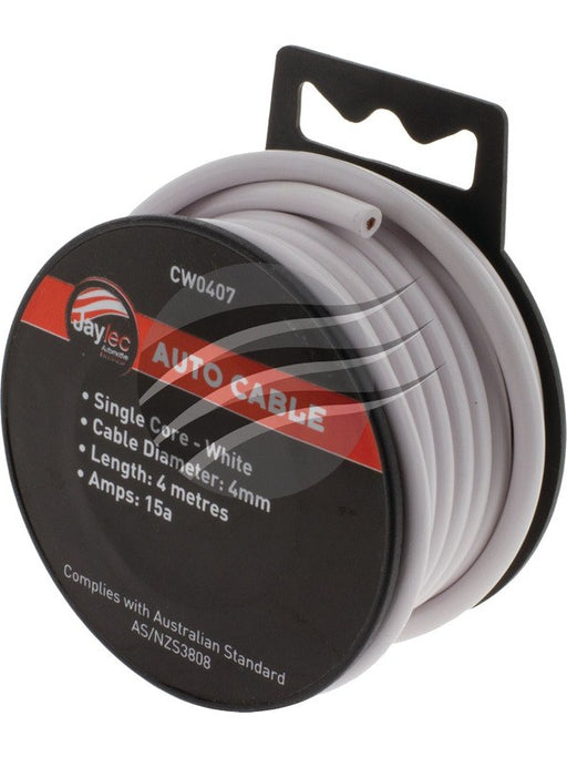 Jaylec Single Core Cable White 4mm x 4m (23/0.32) 15A Hang Type CW0407 Coax. Cables & Connectors Jaylec - Micks Gone Bush