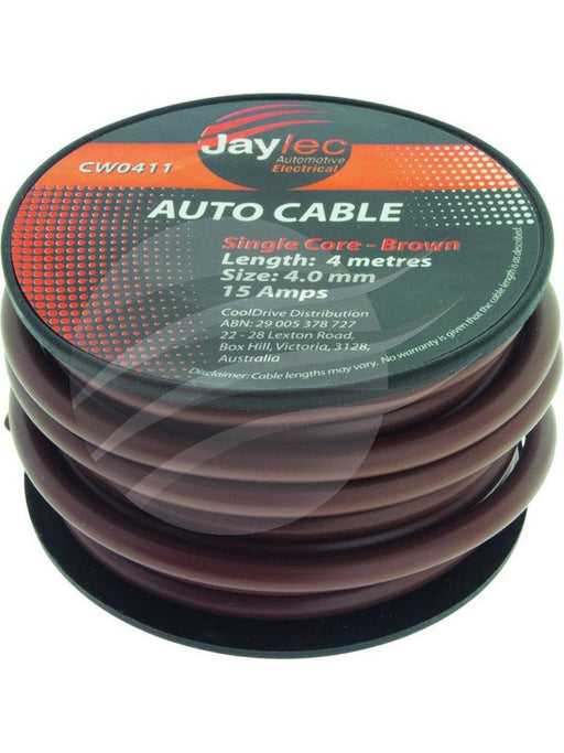 Jaylec 4mm Single Core Cable Brown 4M 15Amps [ref Narva 5814-4BN] CW0411 Coax. Cables & Connectors Jaylec - Micks Gone Bush
