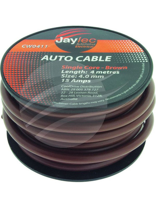 Jaylec 4mm Single Core Cable Brown 4M 15Amps [ref Narva 5814-4BN] CW0411 Coax. Cables & Connectors Jaylec - Micks Gone Bush