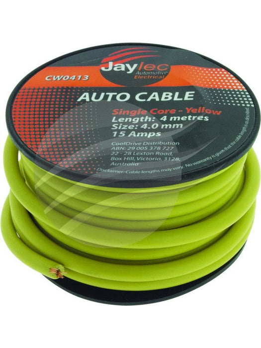 Jaylec 4mm Single Core Cable Yellow 4M 15Amps [ref Narva 5814-4YW] CW0413 Coax. Cables & Connectors Jaylec - Micks Gone Bush