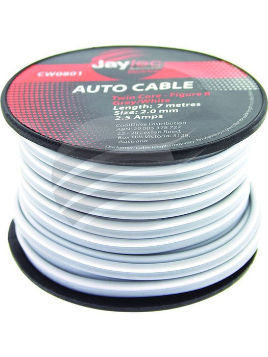Jaylec 2mm Speaker Cable Grey White Trace 7M Fig8 [ref Narva 5822-7SP] CW0801 Coax. Cables & Connectors Jaylec - Micks Gone Bush