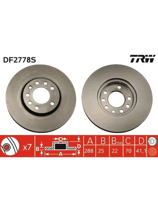 TRW Disc Brake Rotor (Single) 288mm DF2778S TRW - Micks Gone Bush
