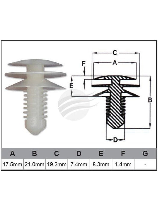 Jaylec Pack 100 Automotive Fastener Gm White Plastic EAF0009-100 Fasteners Jaylec - Micks Gone Bush