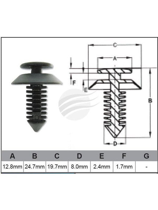 Jaylec Pack 100 Automotive Fastener Universal Black Plastic EAF0011-100 Fasteners Jaylec - Micks Gone Bush