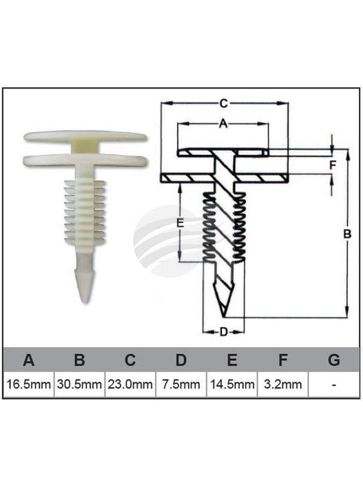 Jaylec Pack 100 Automotive Fastener Universal White Plastic EAF0013-100 Fasteners Jaylec - Micks Gone Bush