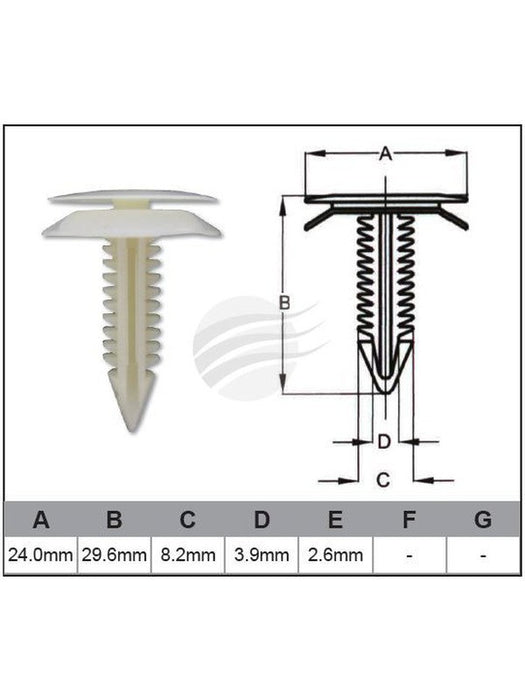 Jaylec Pack 100 Automotive Fastener Universal White Plastic EAF0014-100 Fasteners Jaylec - Micks Gone Bush