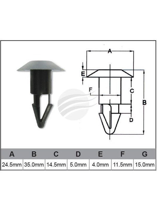 Jaylec Pack 10 Automotive Fastener Universal Black Plastic EAF0025-100 Fasteners Jaylec - Micks Gone Bush