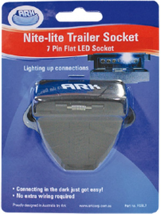 ARK 7 Pin Flat Trailer Socket with Light Plastic Black Lid Nite-Lite FSBL7 ARK - Micks Gone Bush