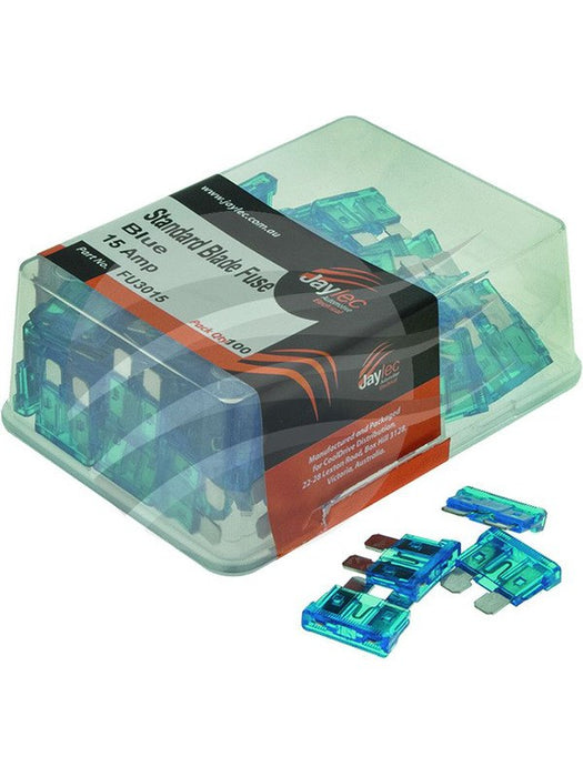 Jaylec Pack 100 Blade Fuse 15Amp Blue FU3015 Fuses Jaylec - Micks Gone Bush