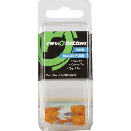 Revolution Mini Blade Fuse 5A 5 Pack Part No. 63-99005BLR FUSE REVOLUTION - Micks Gone Bush